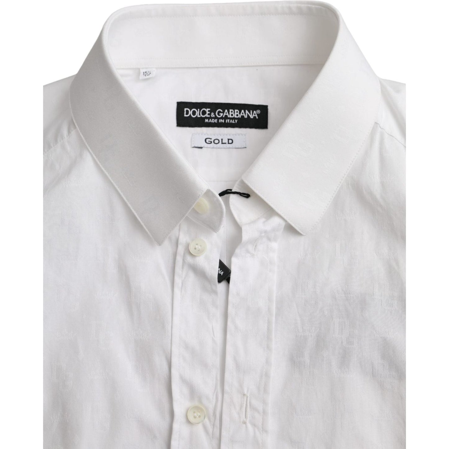 Dolce & Gabbana White Cotton Long Sleeve Dress GOLD Shirt Dolce & Gabbana Light Gray