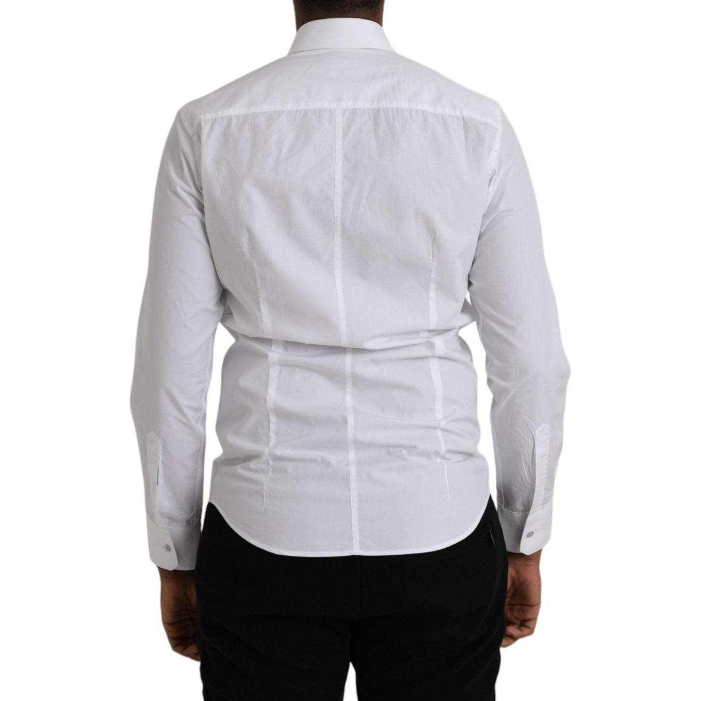 Dolce & Gabbana White Cotton Long Sleeve Dress MARTINI Shirt Dolce & Gabbana Gray