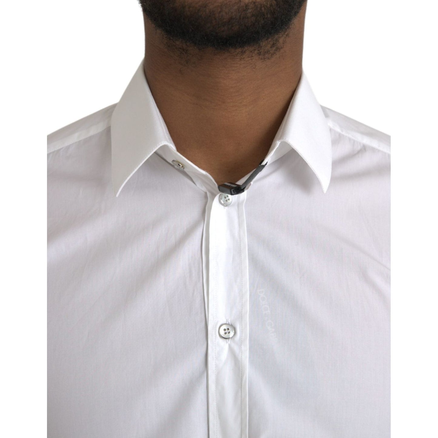 Dolce & Gabbana White Cotton Long Sleeve Dress MARTINI Shirt Dolce & Gabbana Light Gray