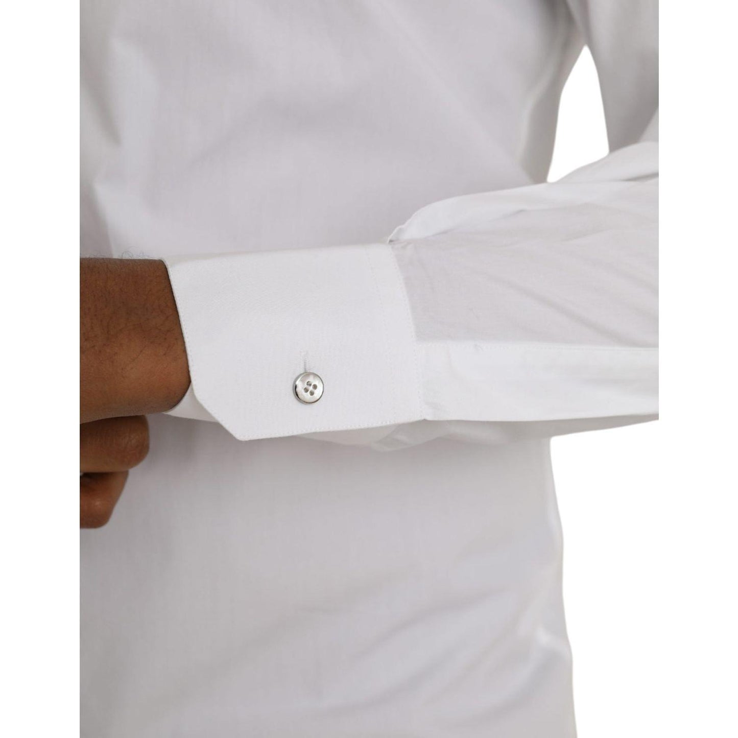Dolce & Gabbana White Cotton Long Sleeve Dress MARTINI Shirt Dolce & Gabbana Gray