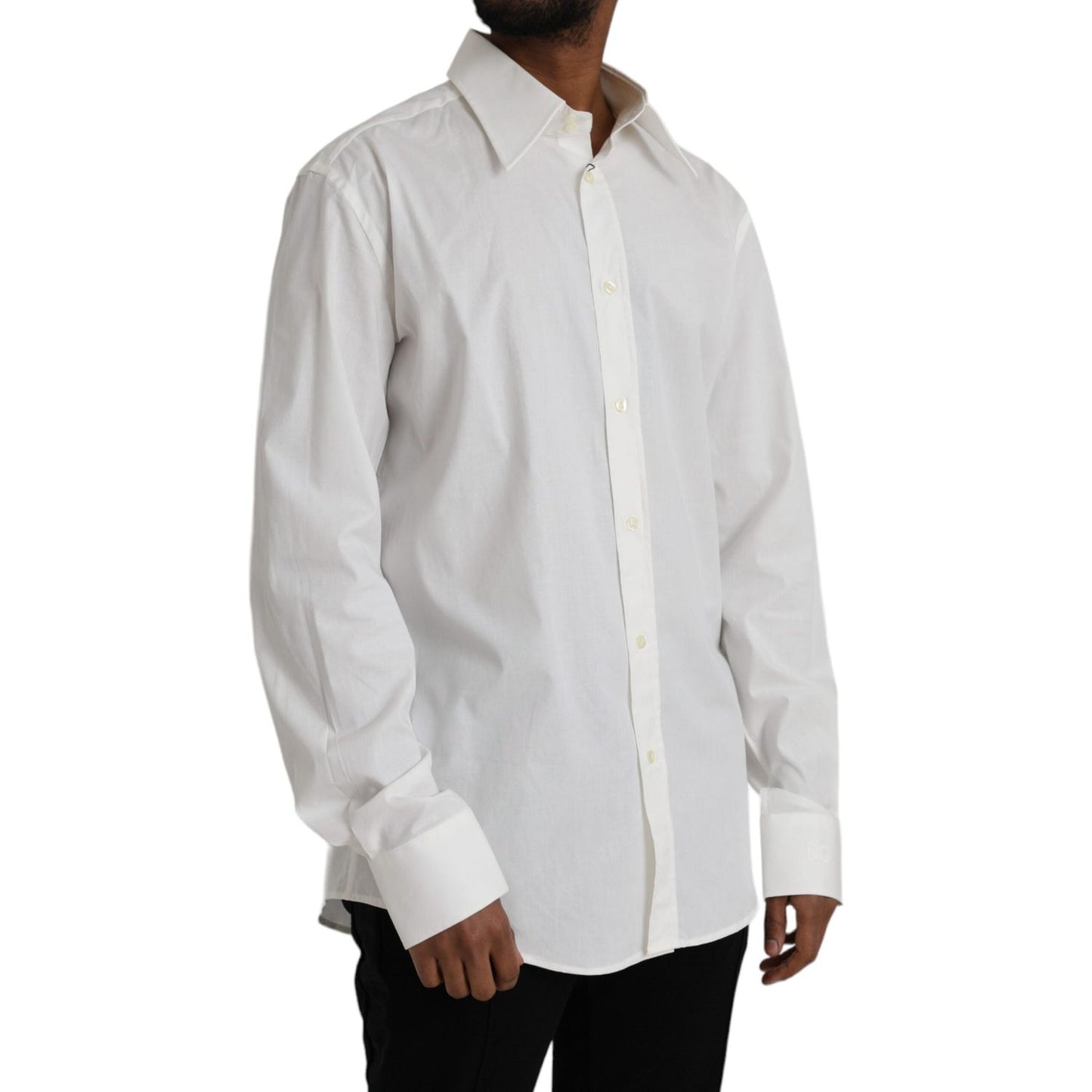 Dolce & Gabbana White Cotton Dress Slim Fit GOLD Shirt Dolce & Gabbana Gray