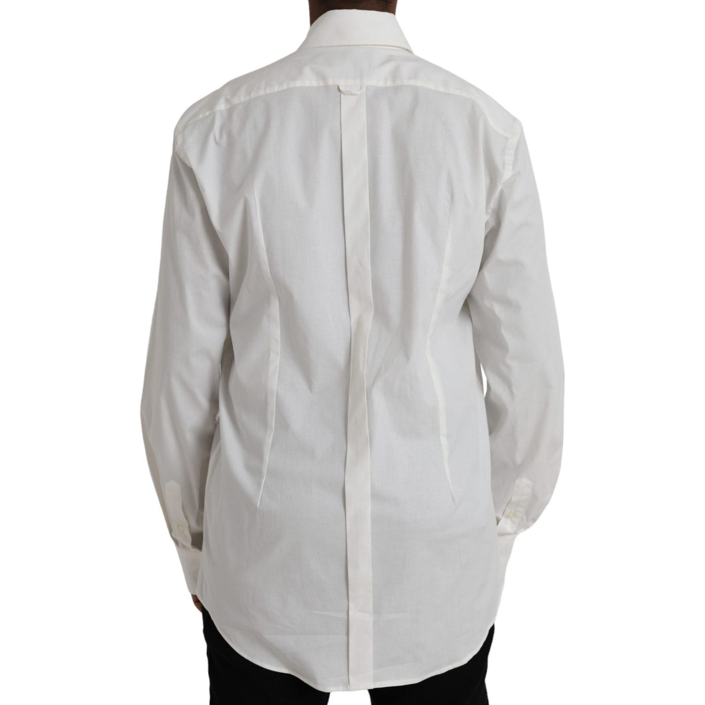 Dolce & Gabbana White Cotton Dress Slim Fit GOLD Shirt Dolce & Gabbana Gray