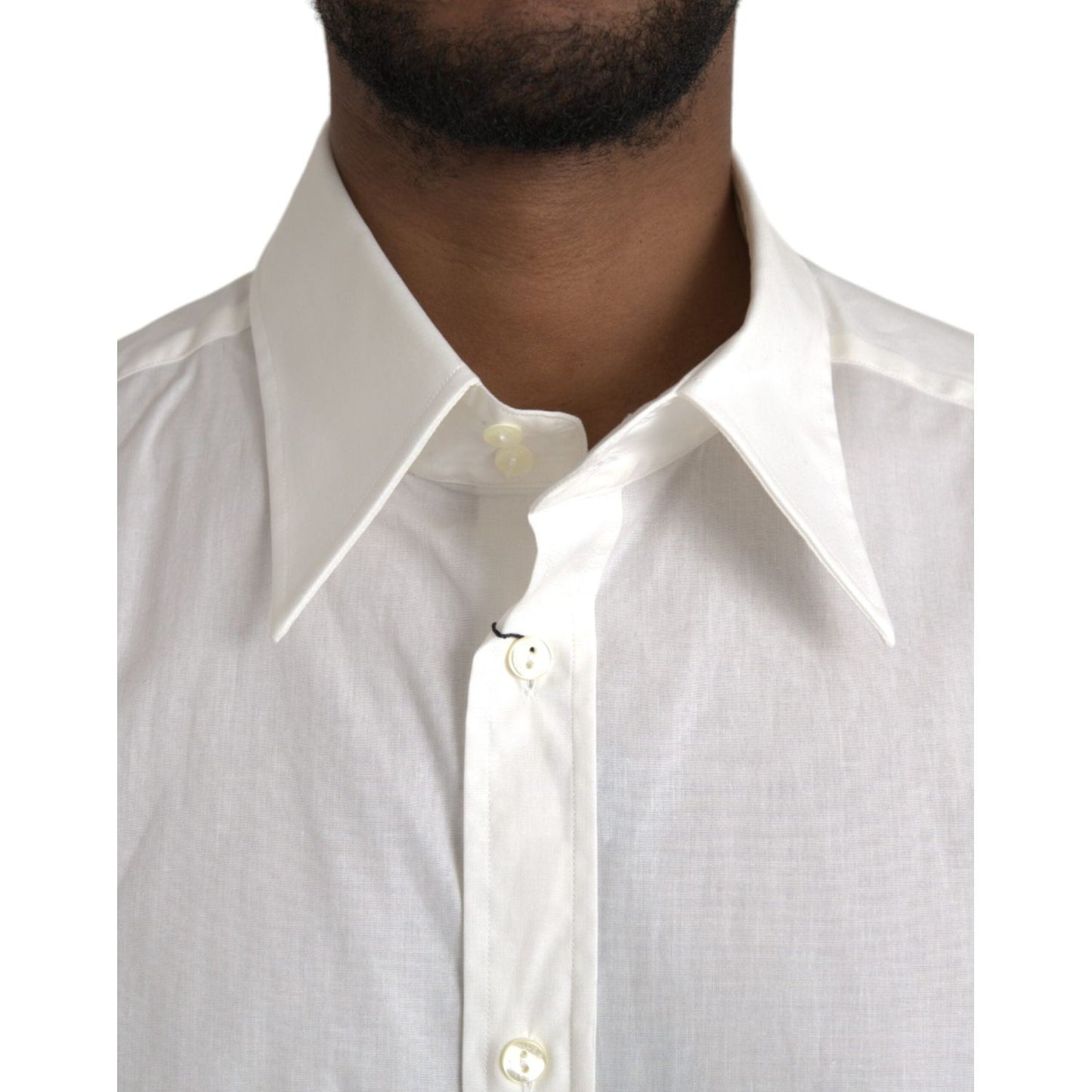 Dolce & Gabbana White Cotton Dress Slim Fit GOLD Shirt Dolce & Gabbana Light Gray