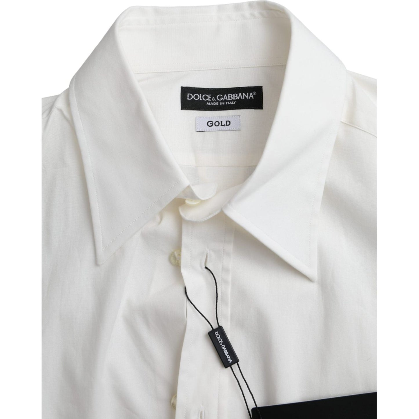Dolce & Gabbana White Cotton Dress Slim Fit GOLD Shirt Dolce & Gabbana Light Gray