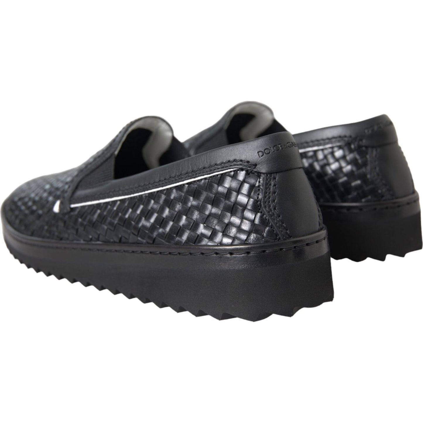 Dolce & Gabbana Black Woven Buffalo Leather Men Loafers Shoes Dolce & Gabbana Dark Slate Gray