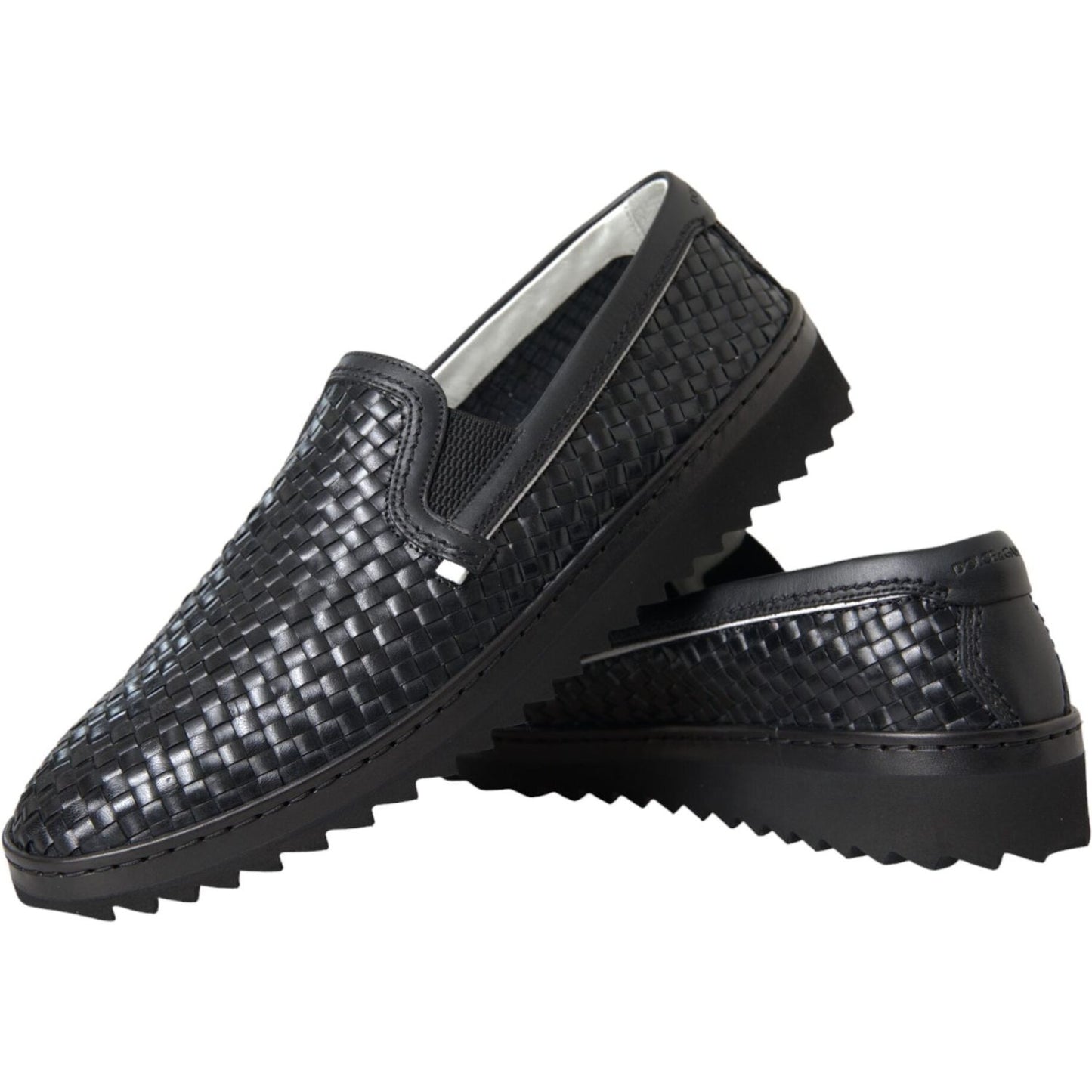 Dolce & Gabbana Black Woven Buffalo Leather Men Loafers Shoes Dolce & Gabbana Dark Slate Gray