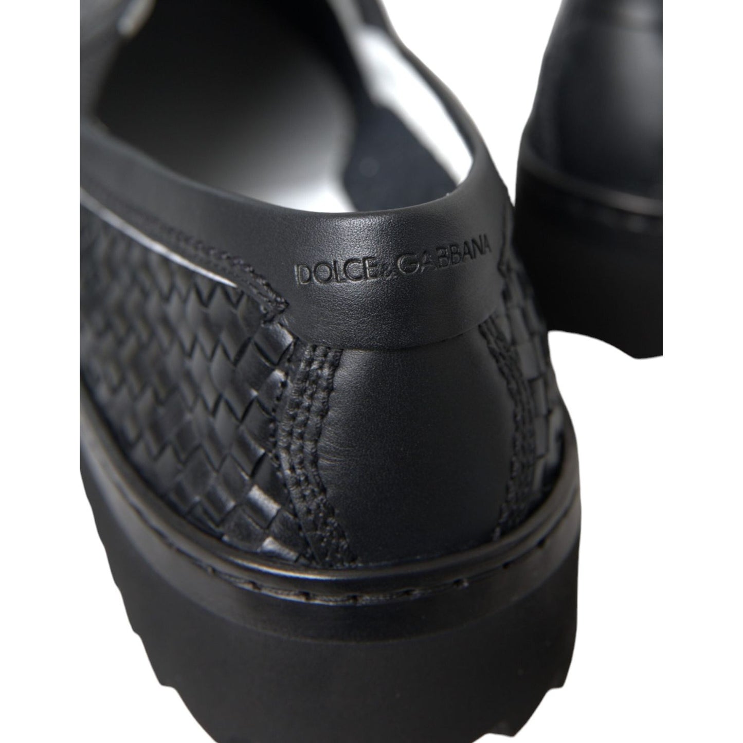 Dolce & Gabbana Black Woven Buffalo Leather Men Loafers Shoes Dolce & Gabbana Dark Slate Gray