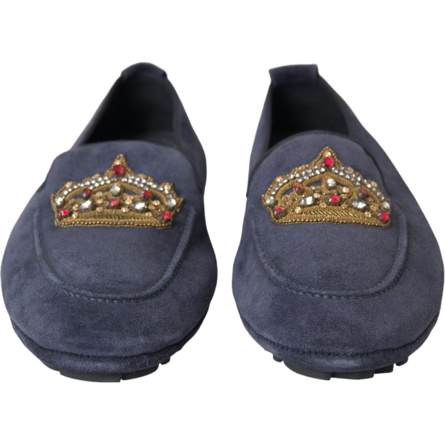 Dolce & Gabbana Blue Leather Suede Crystal Crown Loafers Shoes Dolce & Gabbana Dark Slate Gray