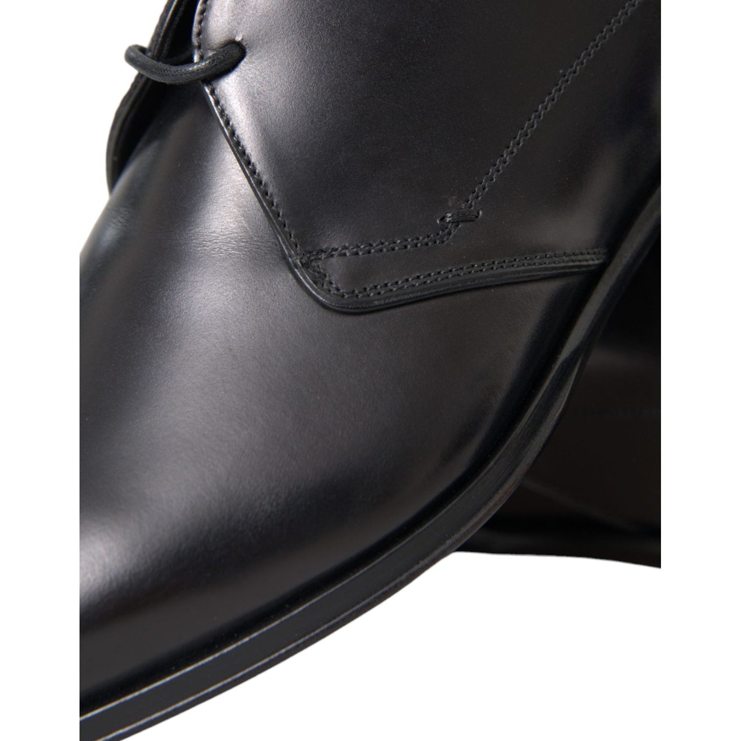Dolce & Gabbana Black Leather Derby Formal Dress Men Shoes Dolce & Gabbana Dark Slate Gray