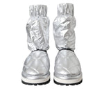Dolce & Gabbana Metallic Silver Quilted Logo Patch Boot Shoes