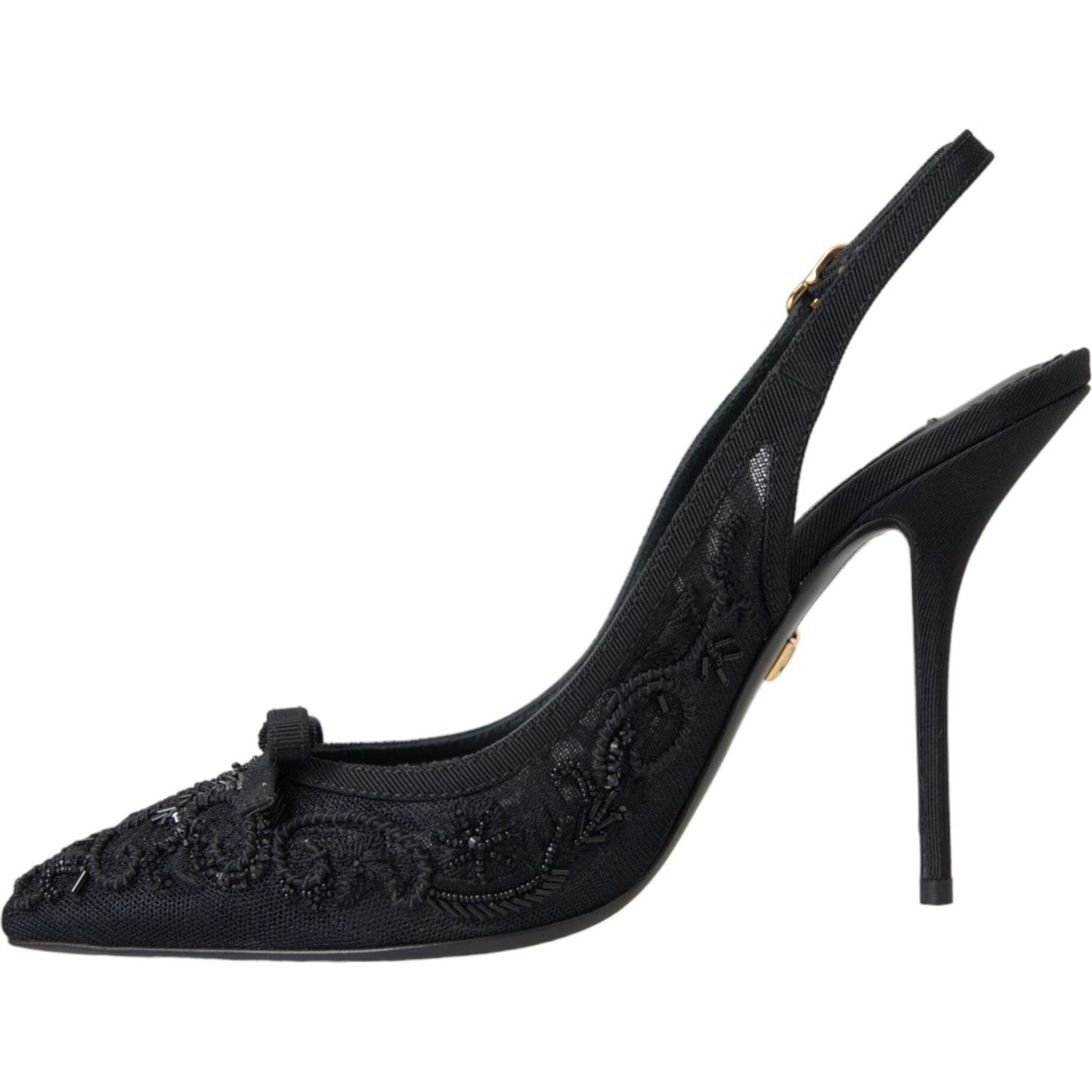 Dolce & Gabbana Black Tulle Ricamo Heels Slingbacks Shoes Dolce & Gabbana Dark Slate Gray