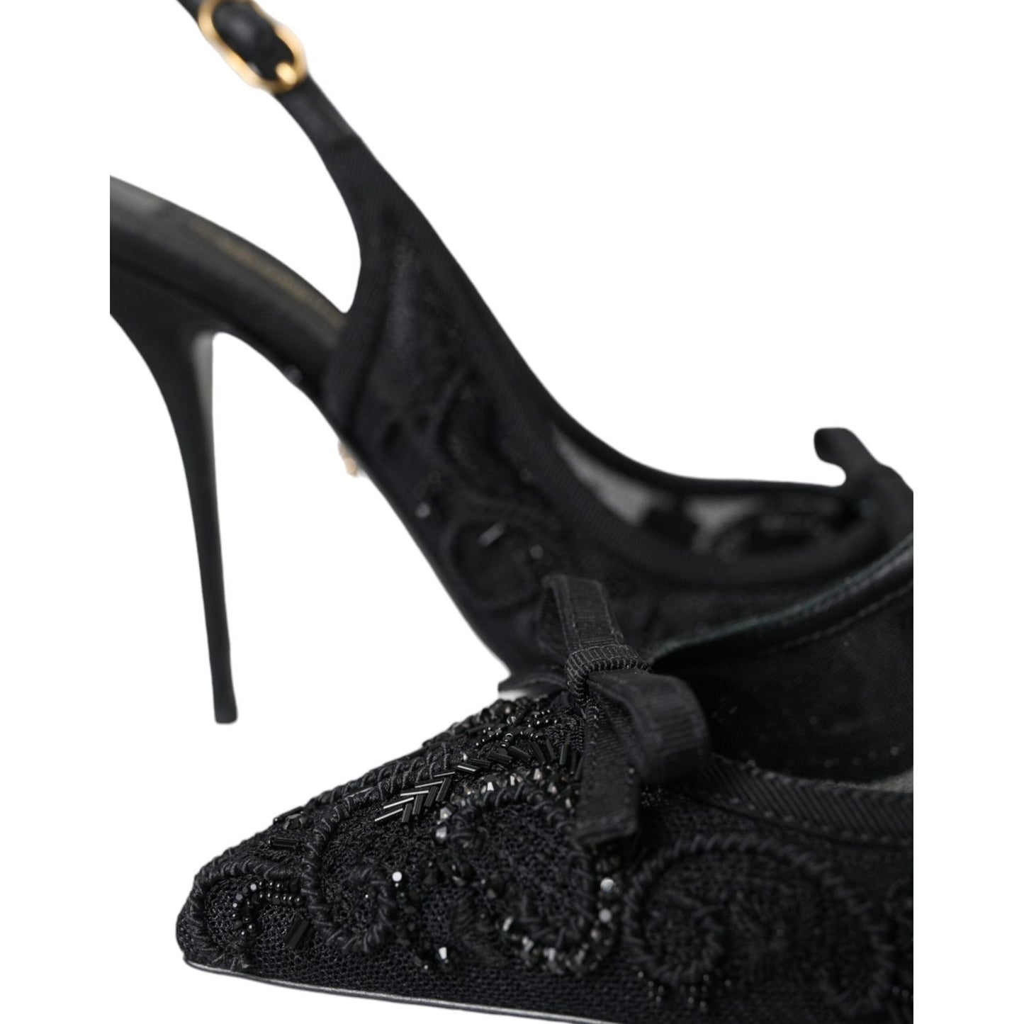 Dolce & Gabbana Black Tulle Ricamo Heels Slingbacks Shoes Dolce & Gabbana Black