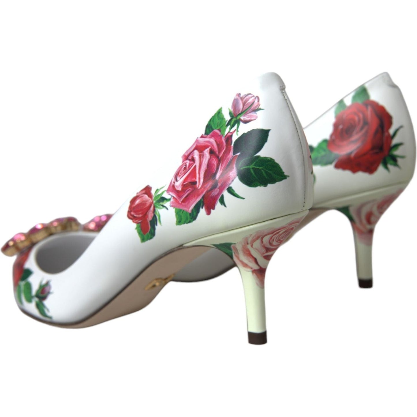 Dolce & Gabbana White Leather Roses Crystal Bellucci Pumps Shoes Dolce & Gabbana Rosy Brown