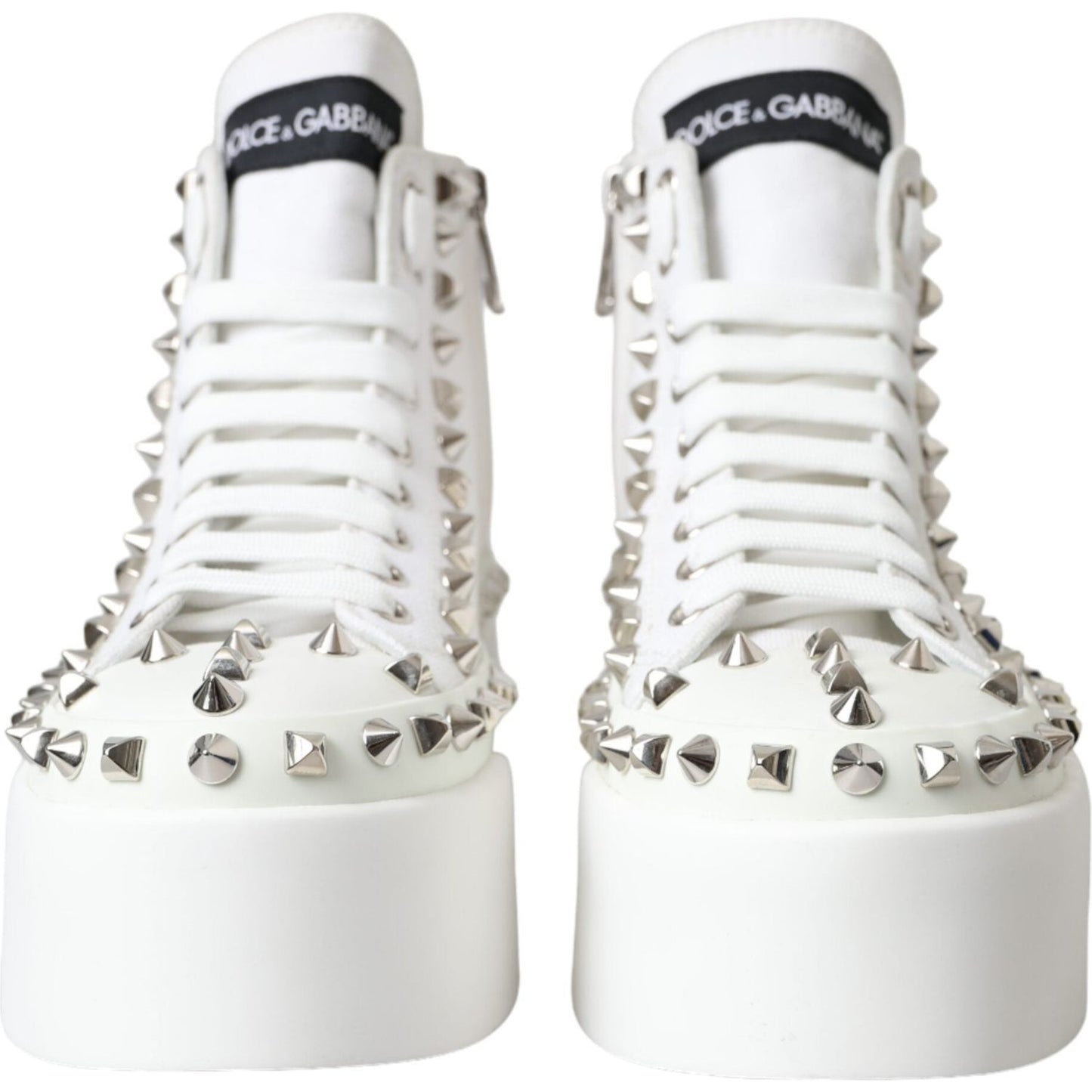Dolce & Gabbana White Canvas Studded Sneakers Boots Shoes Dolce & Gabbana Light Gray