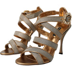 Dolce & Gabbana Bronze Crystal Strap Heels Sandals Shoes LA11158-37