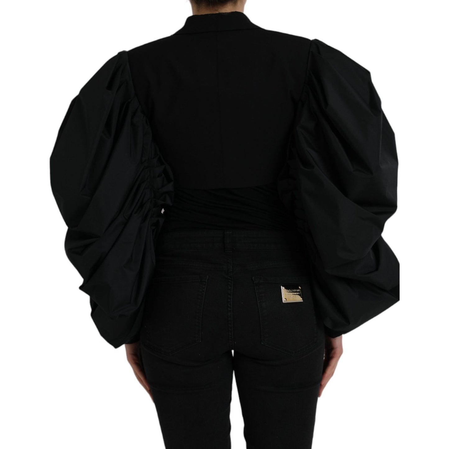 Dolce & Gabbana Black Polyester Puffed Sleeves Cropped Jacket Dolce & Gabbana Black