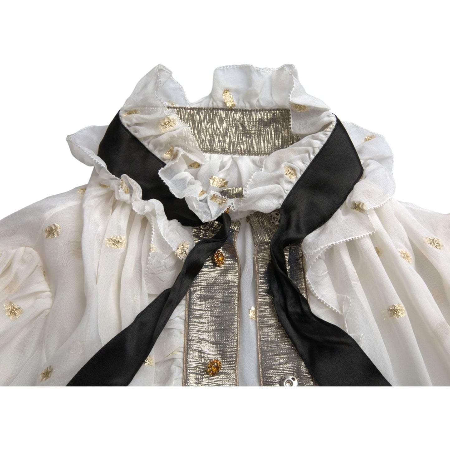 Dolce & Gabbana Off White Silk Blend Ascot Collar Blouse Top TSH851999-42