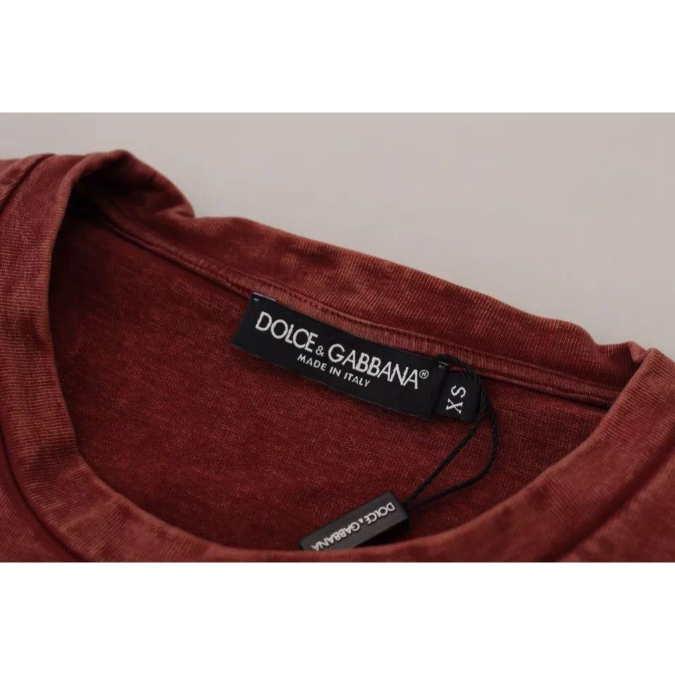 Dolce & Gabbana Maroon Printed Crewneck Tee Cotton T-shirt Dolce & Gabbana Gray
