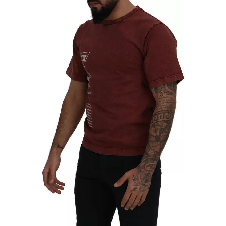 Dolce & Gabbana Maroon Printed Crewneck Tee Cotton T-shirt Dolce & Gabbana Black