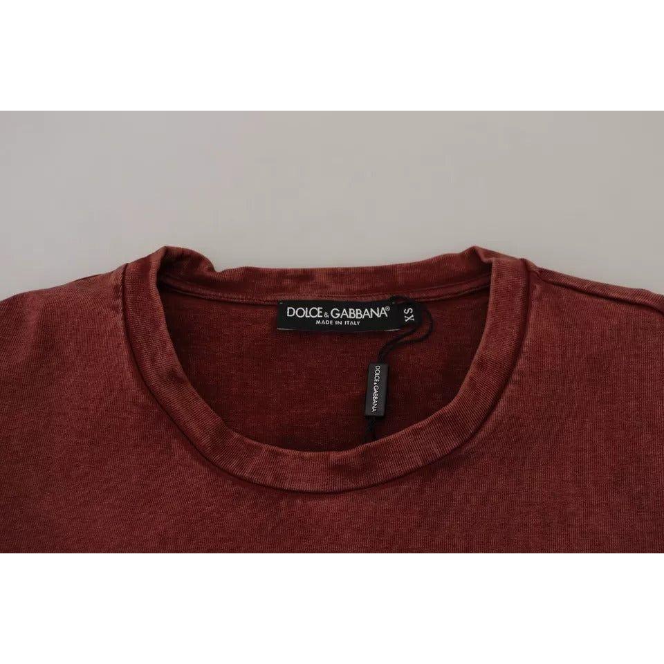Dolce & Gabbana Maroon Printed Crewneck Tee Cotton T-shirt Dolce & Gabbana Dark Gray