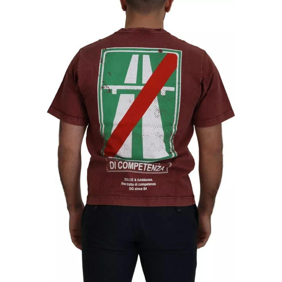 Dolce & Gabbana Maroon Printed Crewneck Tee Cotton T-shirt Dolce & Gabbana Dark Slate Gray