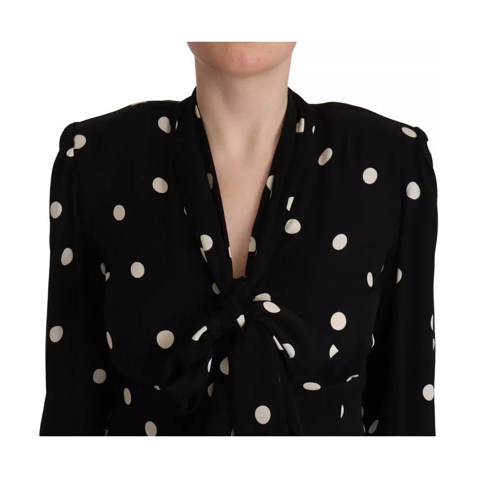Dolce & Gabbana Black Polka Dots Silk Pussy Bow Long Sleeves Top Dolce & Gabbana Rosy Brown