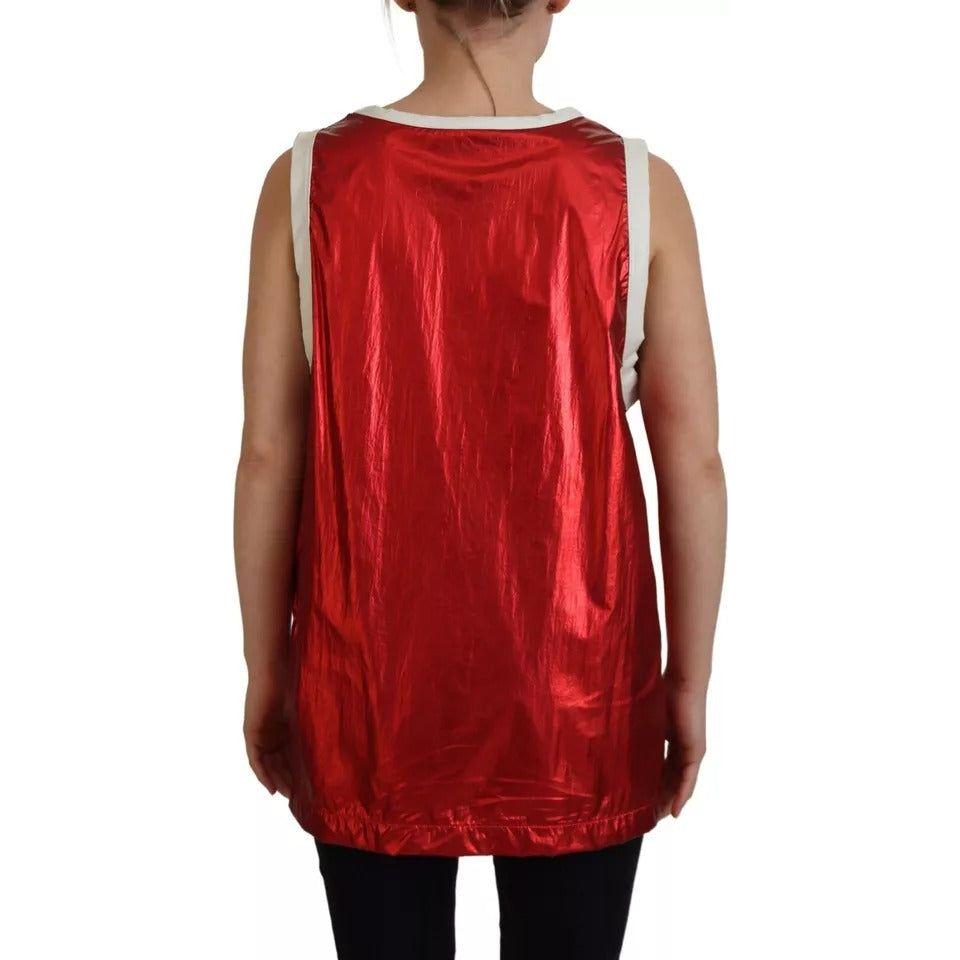 Dolce & Gabbana Red Nylon Logo Print Sleeveless Jersey Top Dolce & Gabbana Brown
