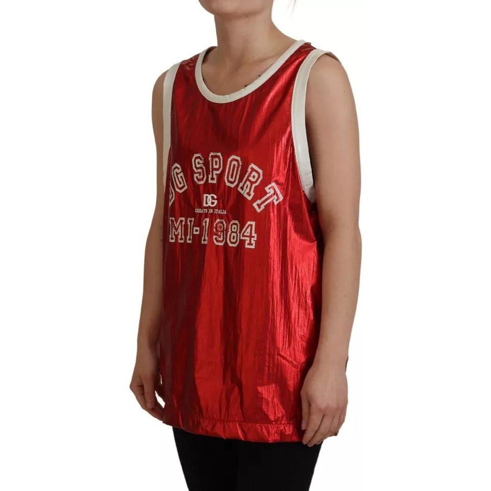 Dolce & Gabbana Red Nylon Logo Print Sleeveless Jersey Top Dolce & Gabbana Brown