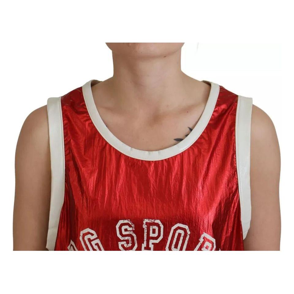 Dolce & Gabbana Red Nylon Logo Print Sleeveless Jersey Top Dolce & Gabbana Brown