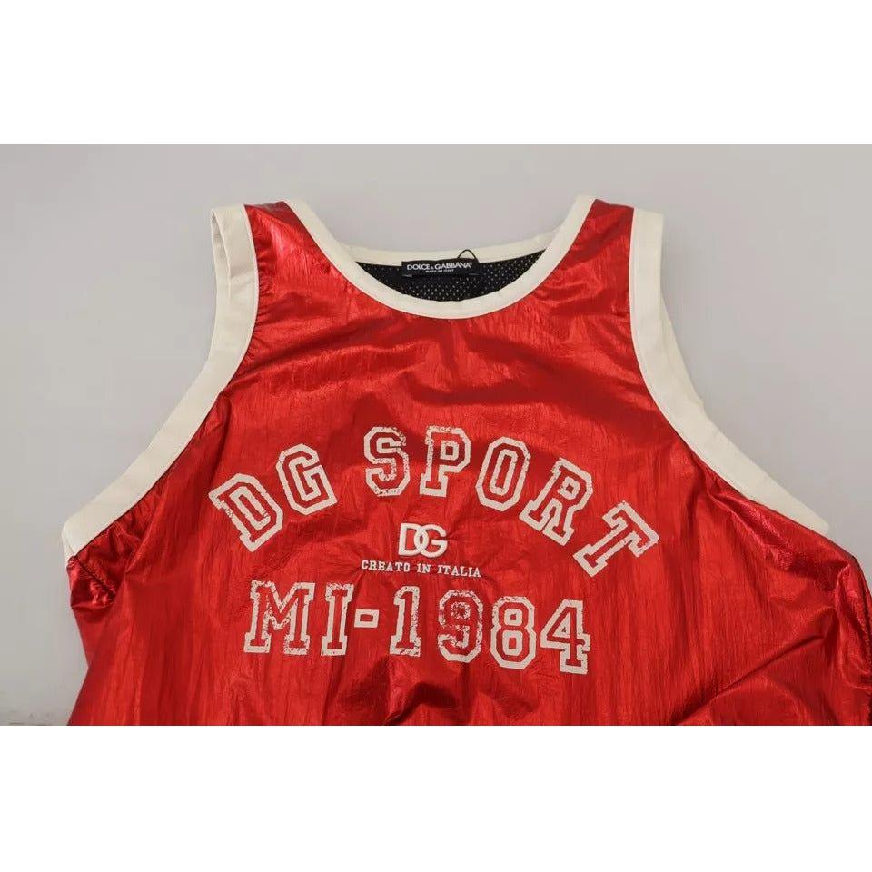Dolce & Gabbana Red Nylon Logo Print Sleeveless Jersey Top Dolce & Gabbana Gray