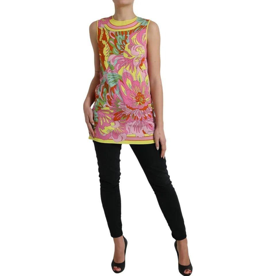 Dolce & Gabbana Multicolor Floral Silk Sleeveless Tank Top Dolce & Gabbana Rosy Brown