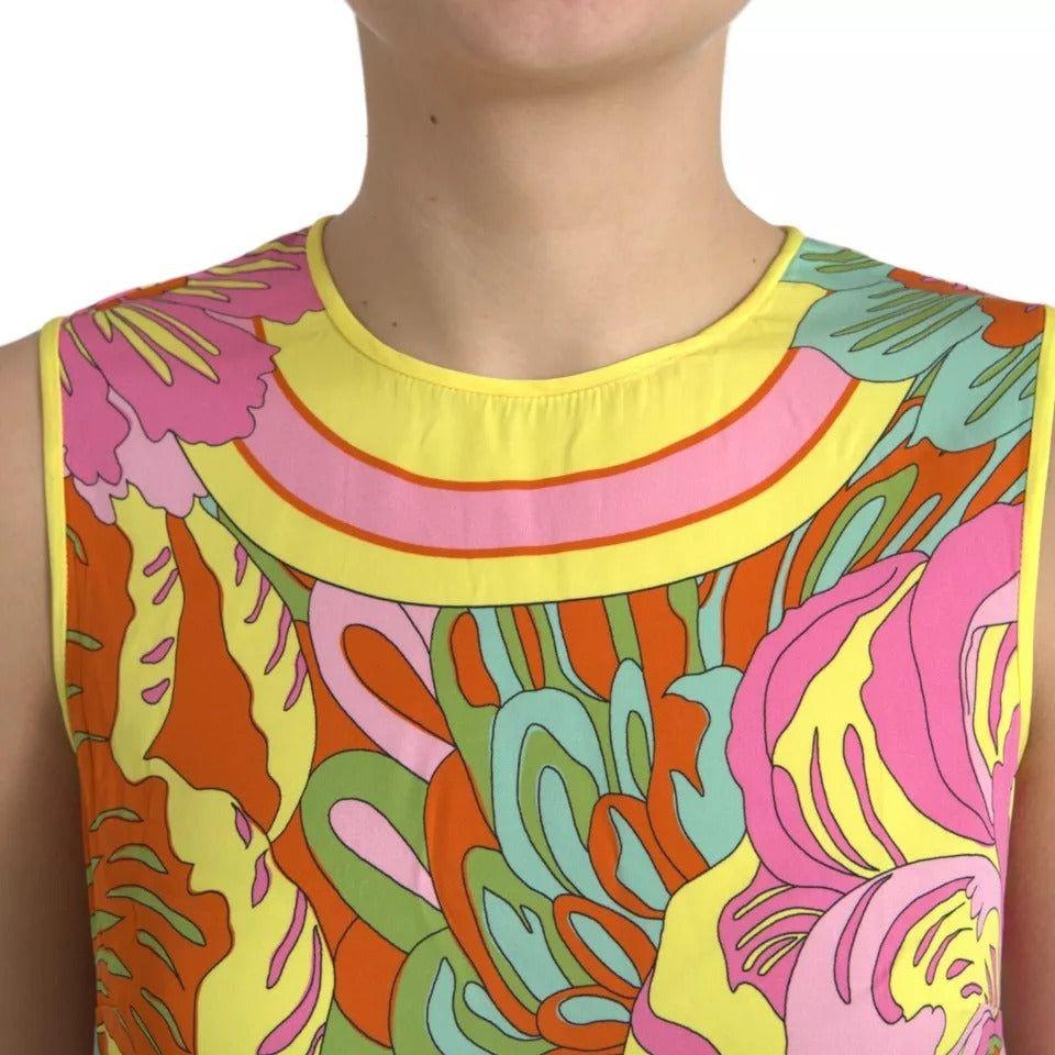 Dolce & Gabbana Multicolor Floral Silk Sleeveless Tank Top Dolce & Gabbana Rosy Brown