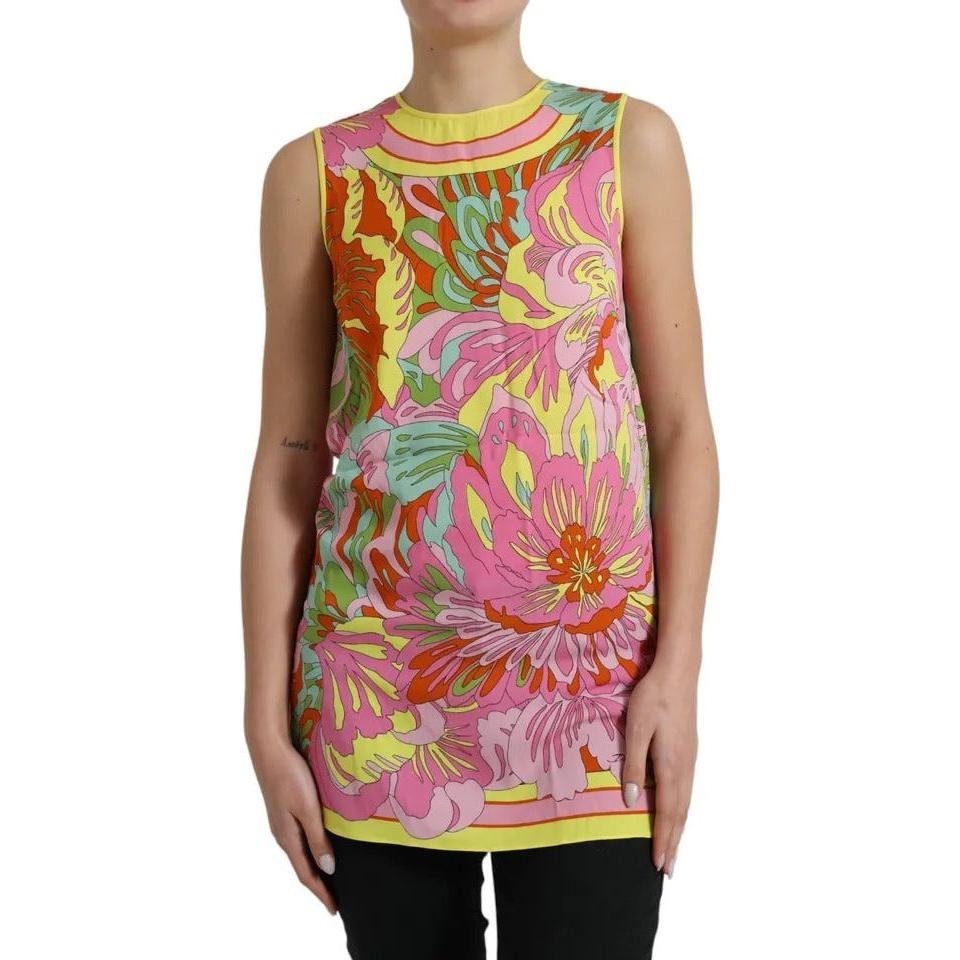 Dolce & Gabbana Multicolor Floral Silk Sleeveless Tank Top Dolce & Gabbana Rosy Brown