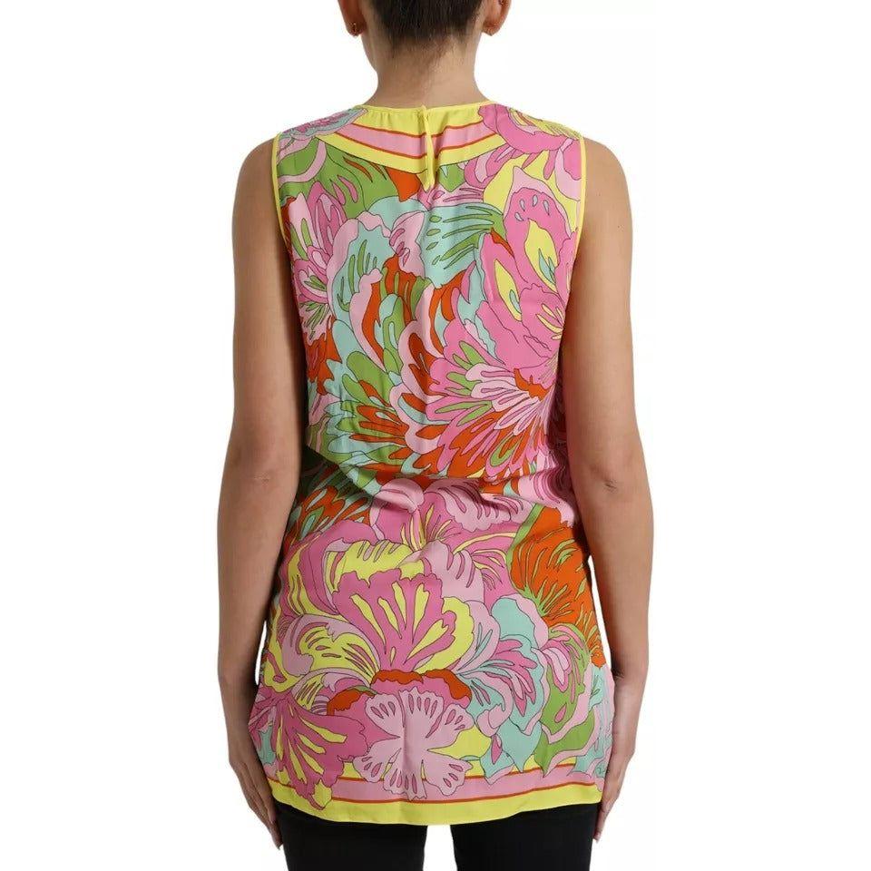 Dolce & Gabbana Multicolor Floral Silk Sleeveless Tank Top Dolce & Gabbana Rosy Brown