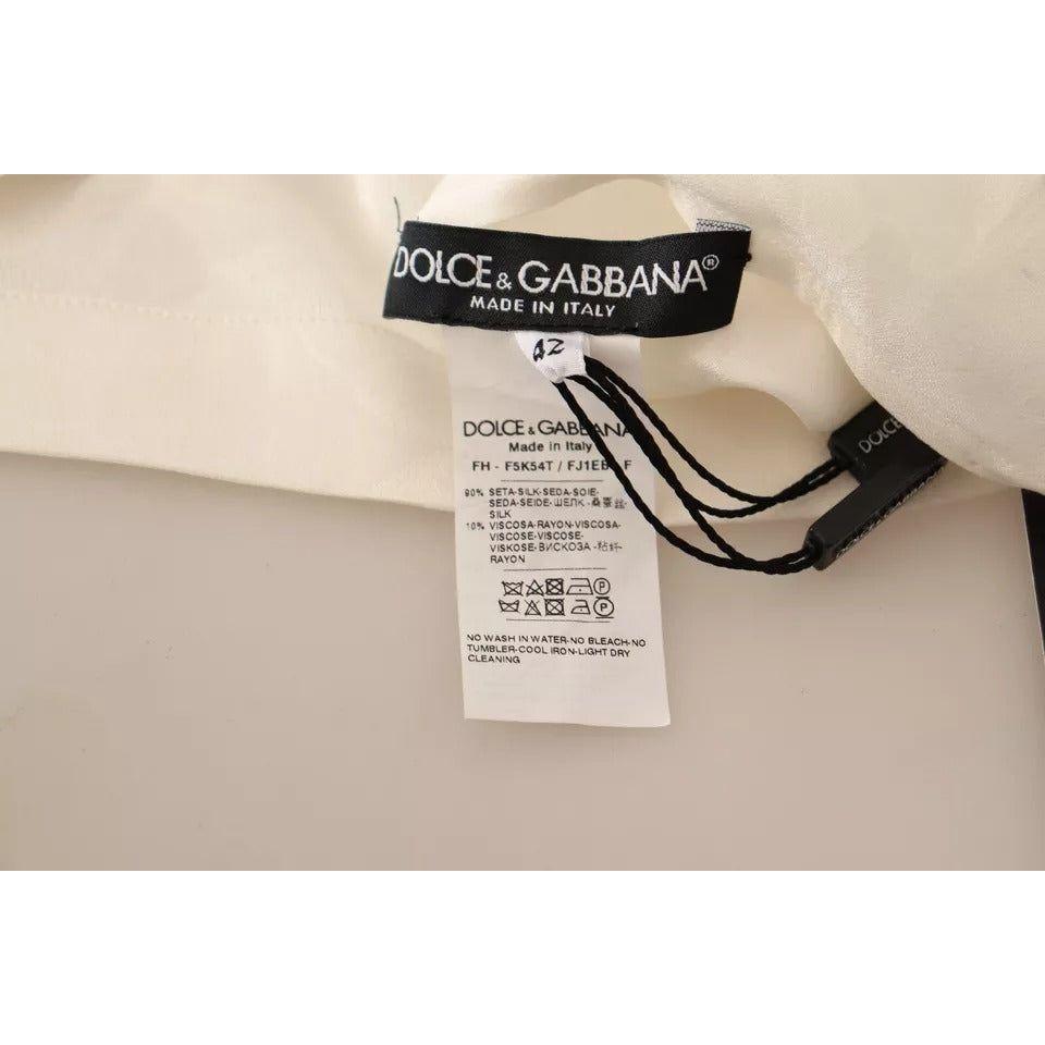 Dolce & Gabbana White Blouse Ascot Collar Shirt Silk Button Top Dolce & Gabbana Gray