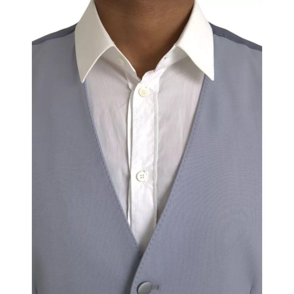 Dolce & Gabbana Light Blue Wool Formal Dress Waistcoat Vest Dolce & Gabbana Light Slate Gray