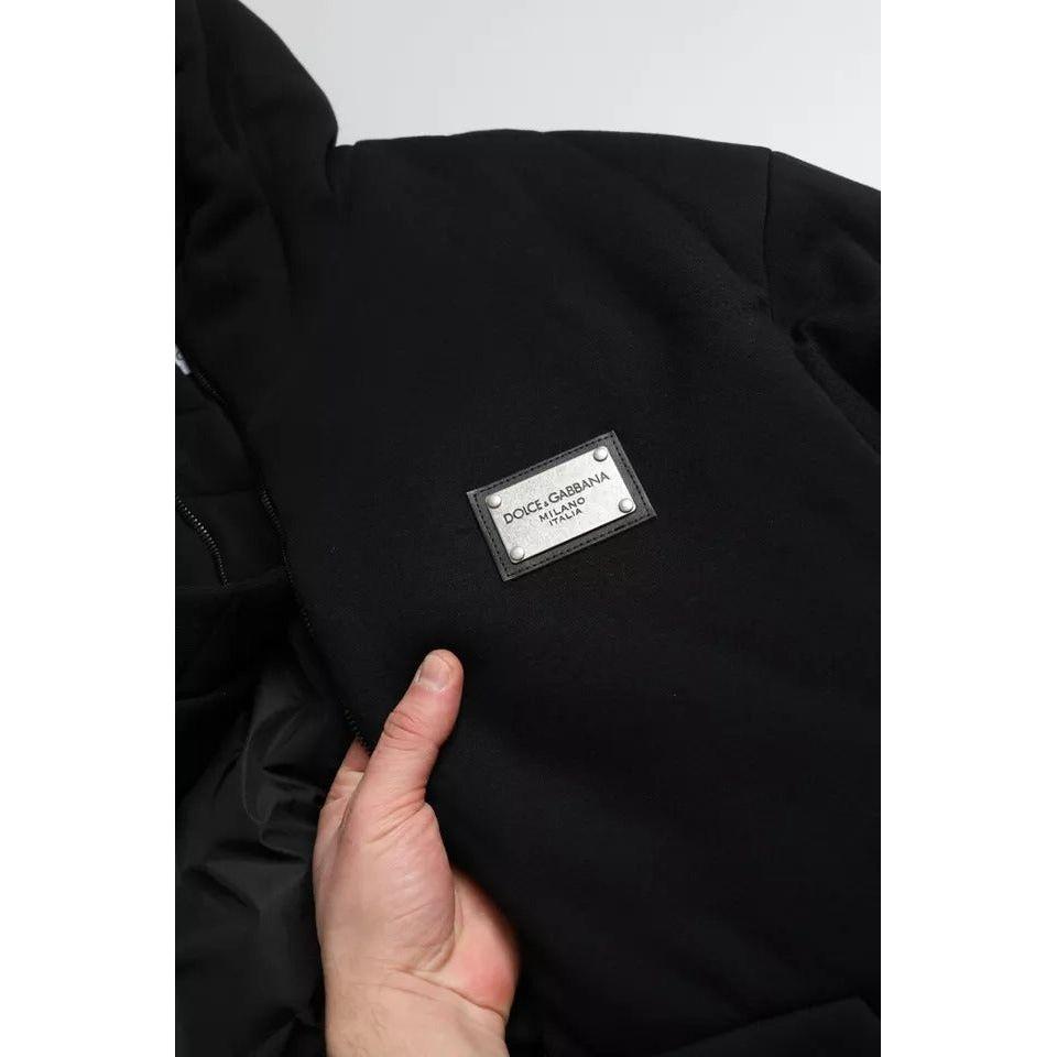 Dolce & Gabbana Black Cotton Hooded Logo Bomber Men Jacket Dolce & Gabbana Light Gray