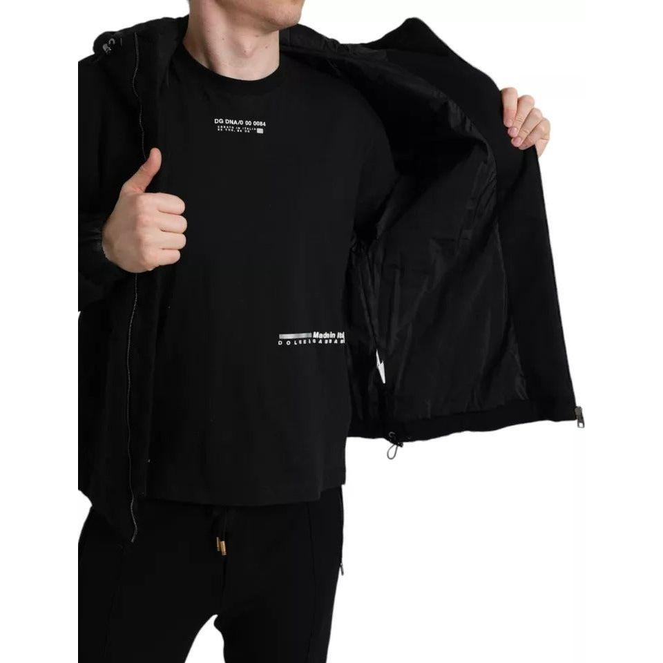 Dolce & Gabbana Black Cotton Hooded Logo Bomber Men Jacket Dolce & Gabbana Black