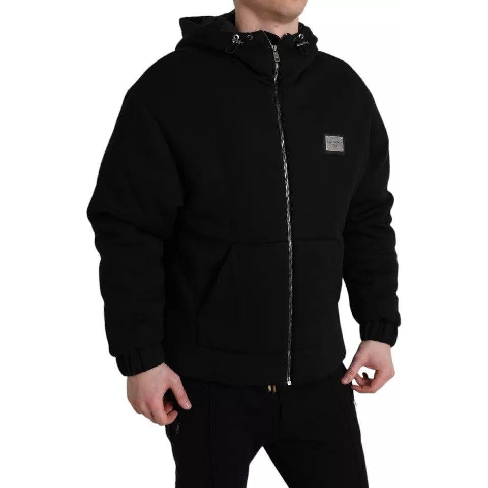 Dolce & Gabbana Black Cotton Hooded Logo Bomber Men Jacket Dolce & Gabbana Black