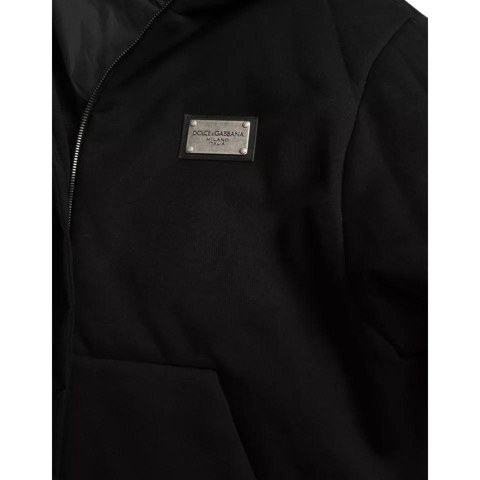 Dolce & Gabbana Black Cotton Hooded Logo Bomber Men Jacket Dolce & Gabbana Black