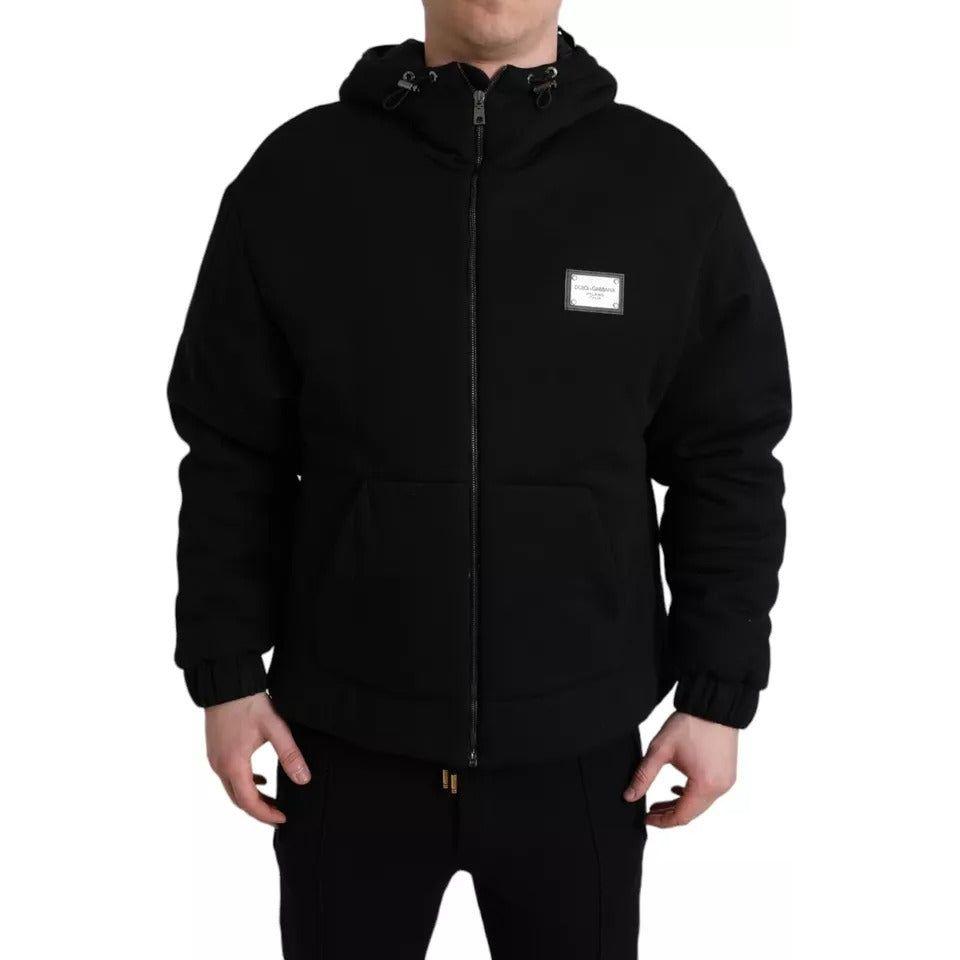 Dolce & Gabbana Black Cotton Hooded Logo Bomber Men Jacket Dolce & Gabbana Black