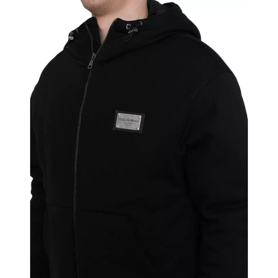 Dolce & Gabbana Black Cotton Hooded Logo Bomber Men Jacket Dolce & Gabbana Black