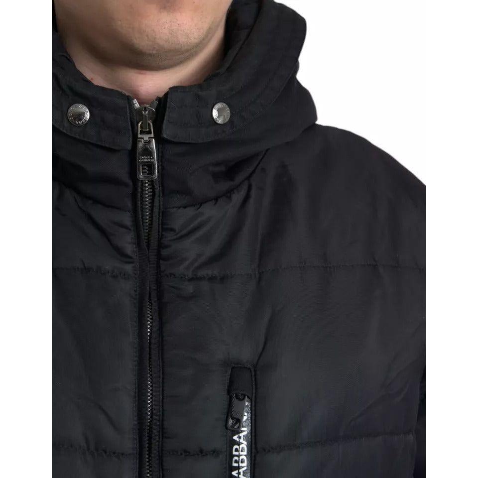 Dolce & Gabbana Black Nylon Hooded Parka Coat Winter Jacket Dolce & Gabbana Dark Slate Gray