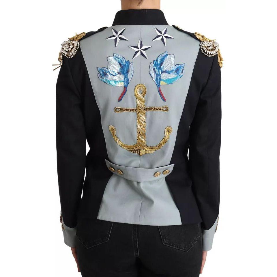 Dolce & Gabbana Blue Button Crystal Embellished Cotton Jacket Dolce & Gabbana Black