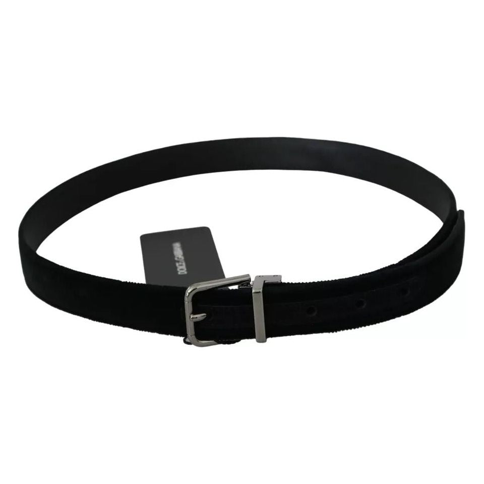Dolce & Gabbana Black Velvet Leather Silver Buckle Belt Dolce & Gabbana Black