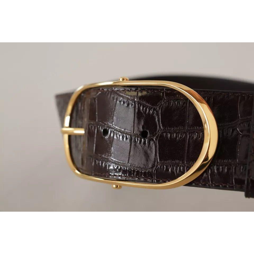 Dolce & Gabbana Brown Crocodile Pattern Leather Gold Oval Buckle Belt Dolce & Gabbana Dark Gray