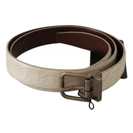 Dolce & Gabbana Cream Beige Gold Buckle Waist Leather Belt