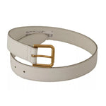 Dolce & Gabbana White Leather Gold Logo Engraved Metal Buckle Belt BEL8707-65