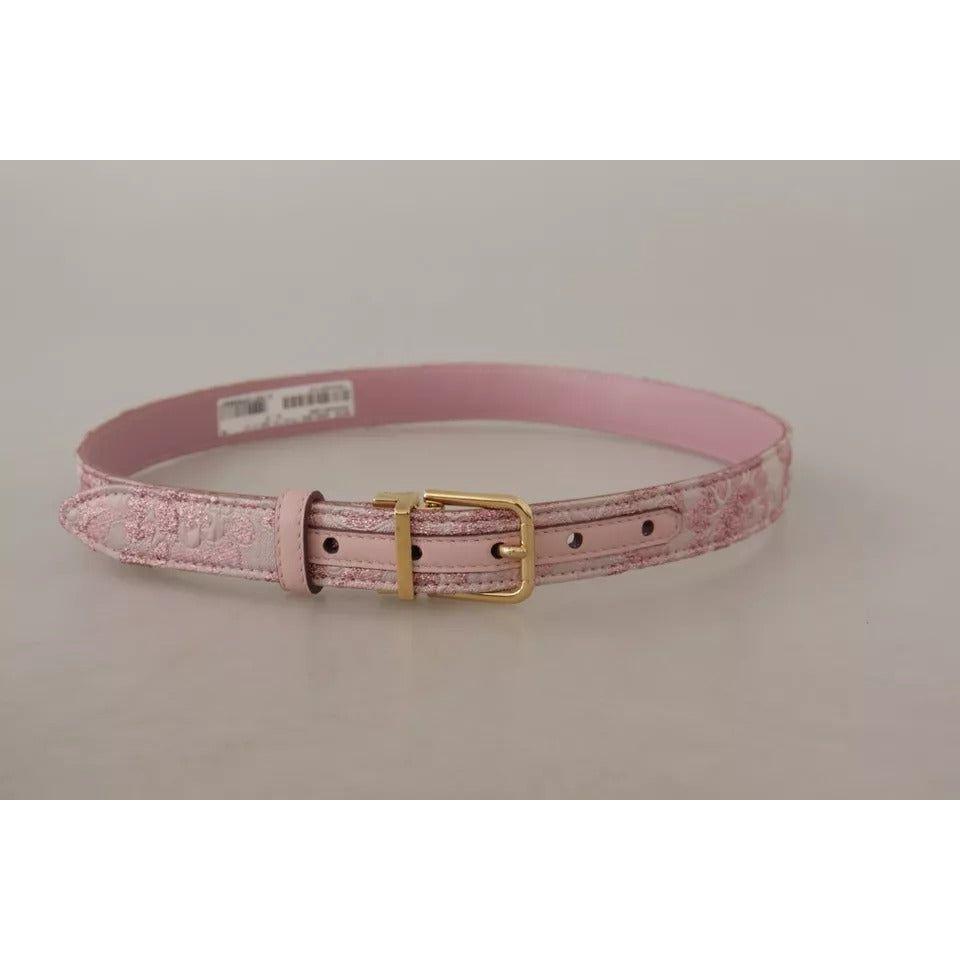 Dolce & Gabbana Pink Jaquard Embroidered Gold Tone Metal Buckle Belt Dolce & Gabbana Rosy Brown