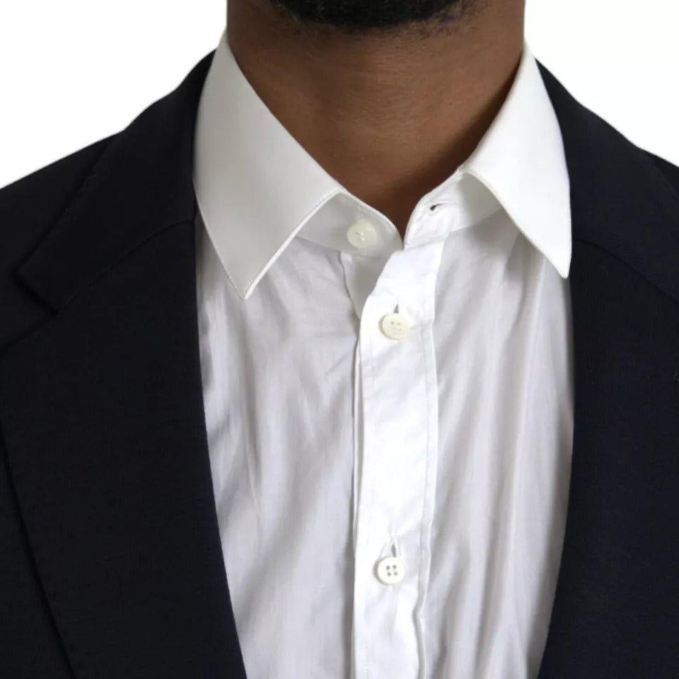 Dolce & Gabbana Blue Wool Notch Single Breasted Coat Blazer Dolce & Gabbana Light Gray